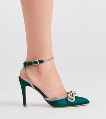 Chic Perfection Rhinestone Bow Satin Pumps