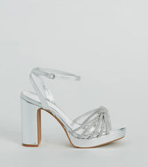 Shine Time Rhinestone Strappy Metallic Platform Heels