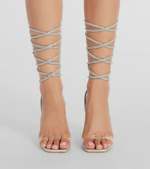Wrapped Up Babe Rhinestone Lace-Up Stiletto Heels