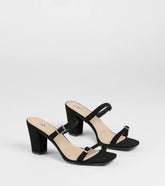 On The Down Low Rhinestone Buckle Mules