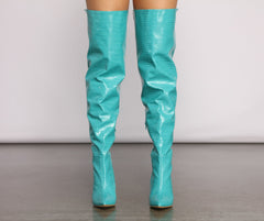 Fashionista Chic Croc Embossed Faux Leather Boots