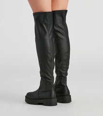 Edgy Sole Lug Knee High Boots