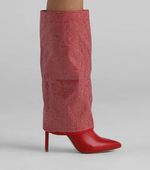 Bling Babe Rhinestone Foldover Stiletto Boots