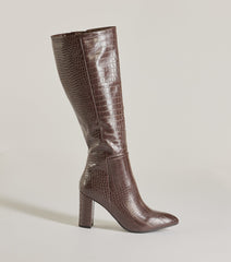 Chic Moment Faux Leather Croc-Embossed Under the Knee Boots