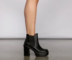 On the Edge Faux Leather Stacked Booties