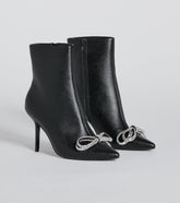 Gift Of Fab Faux Leather Rhinestone Bow Booties