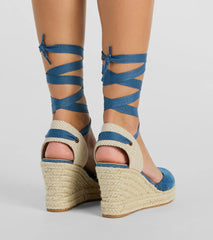 Beachy Dreams Denim Lace-Up Espadrille Wedges