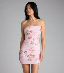 Louisa Strapless Floral Beaded Mesh Mini Dress