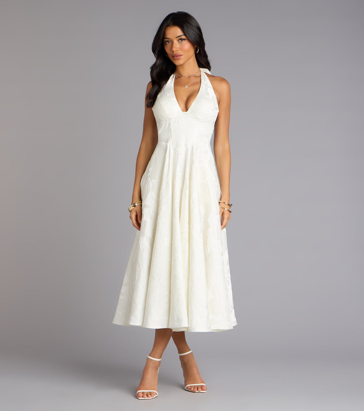 Ellen Lace-Up Halter A-Line Midi Formal Dress