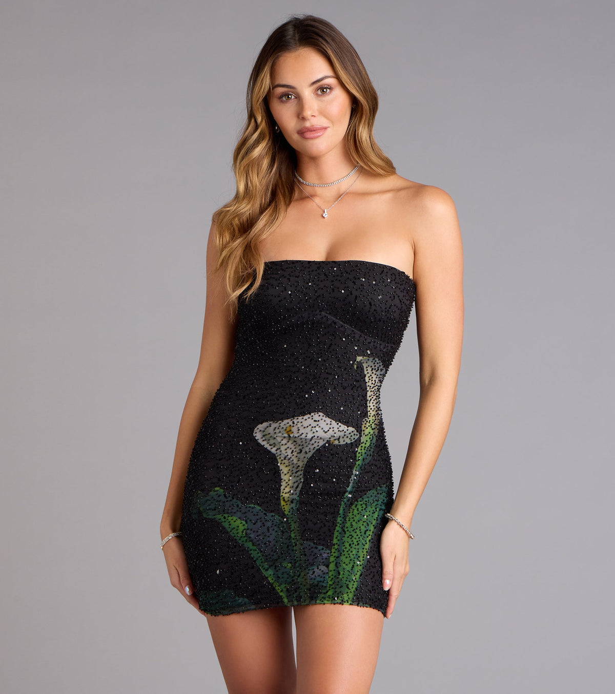 Daniela Floral Beaded Mini Tube Dress