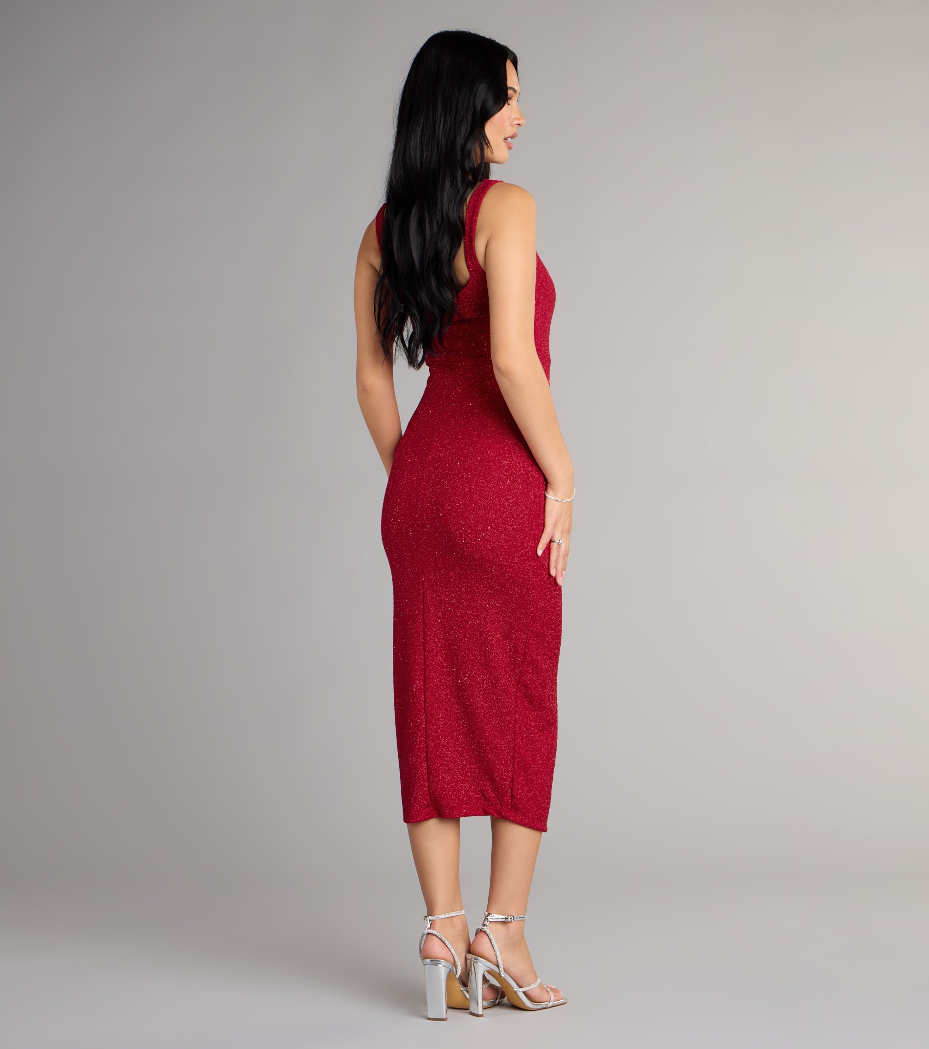 Courtney Formal Glitter Wrap Midi Dress