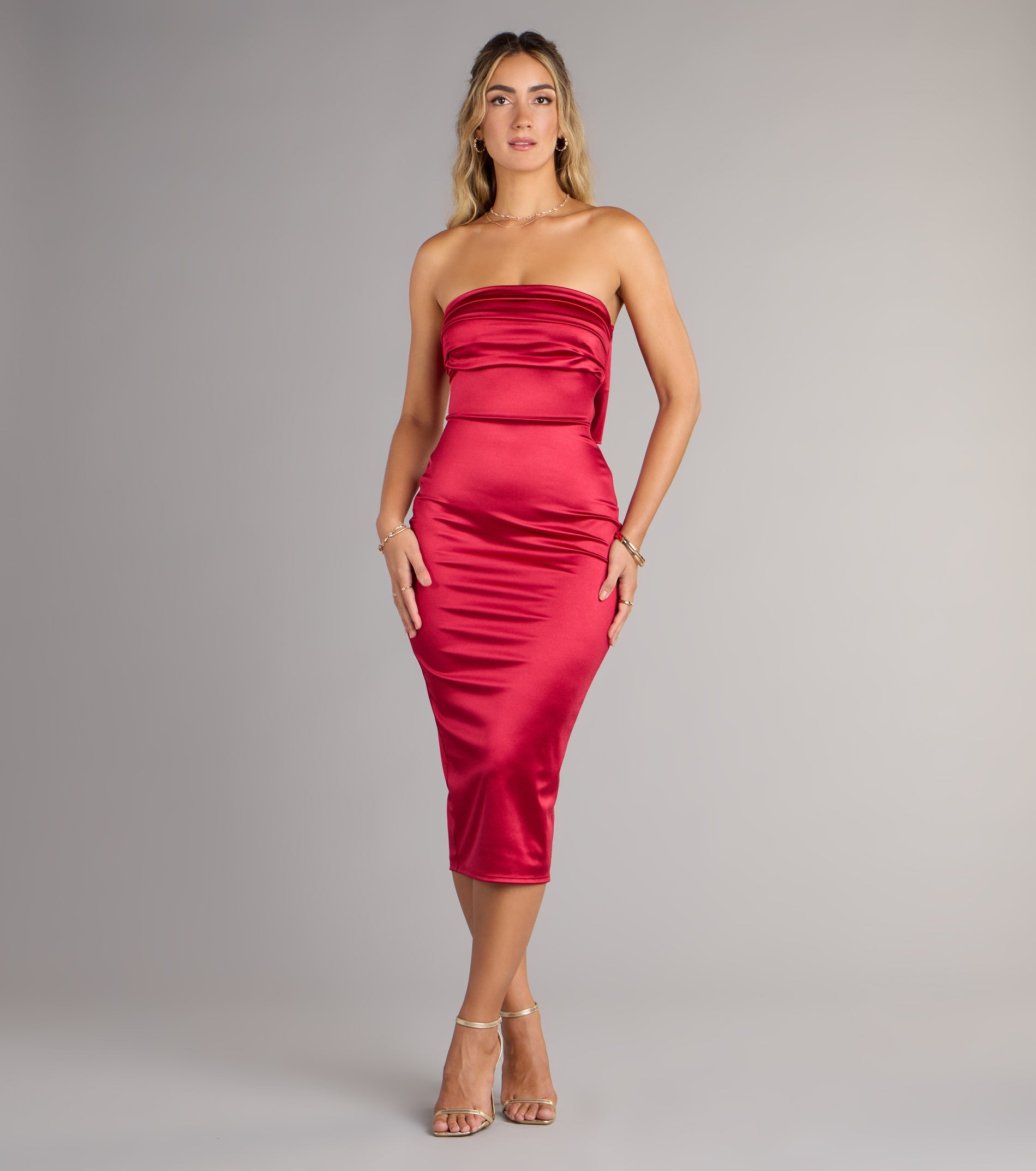 Renee Bow Satin Midi Dress