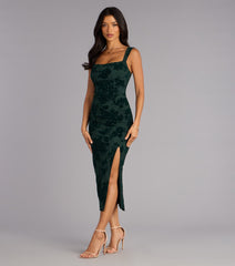 Emme Flocked Velvet Midi Formal Dress