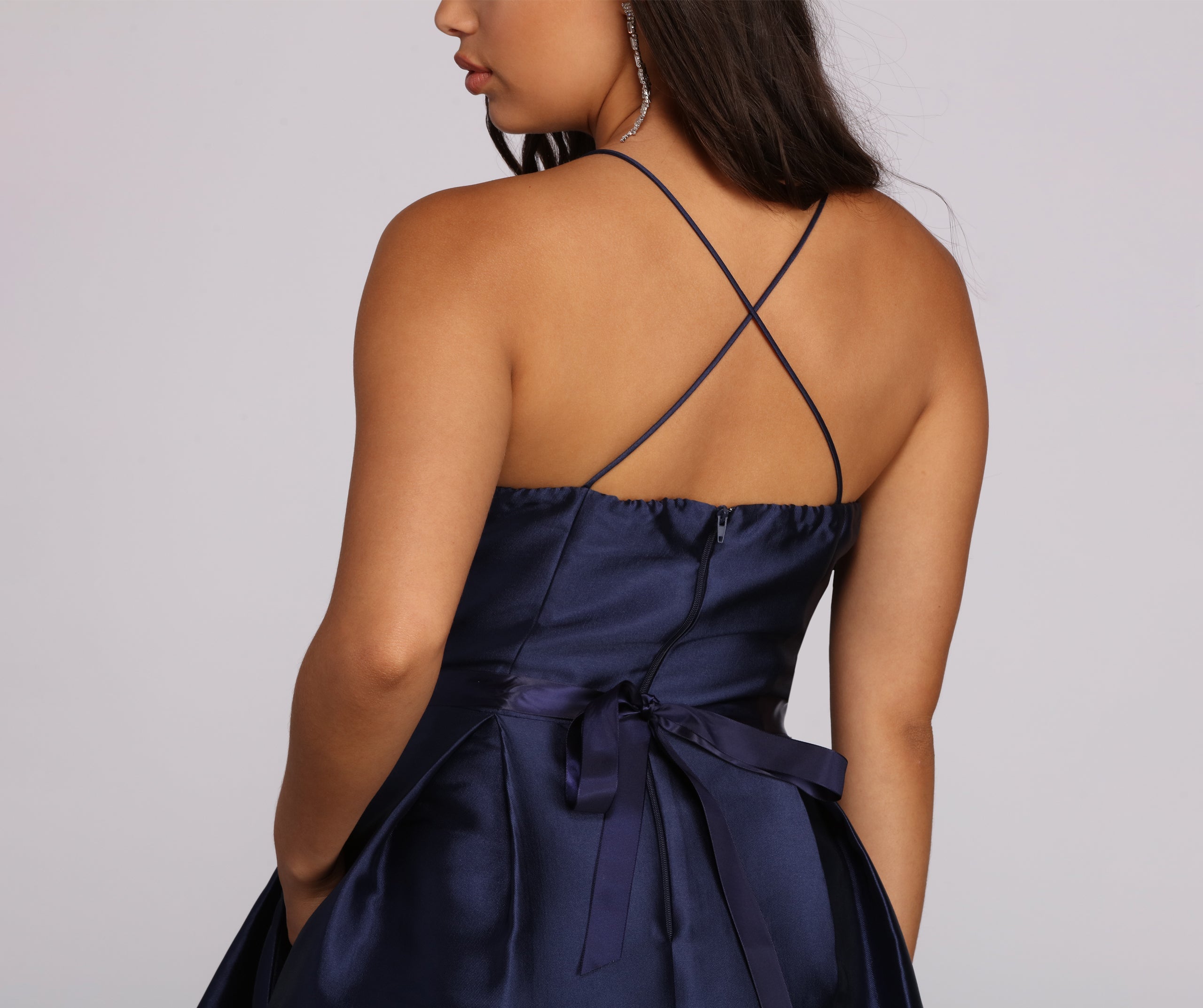 Lizza Formal Satin Rhinestone Dress