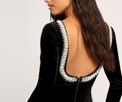 Tanya Pearl-Trim Velvet Dress