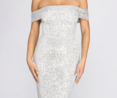 Desi Sequin Off Shoulder Midi Dress