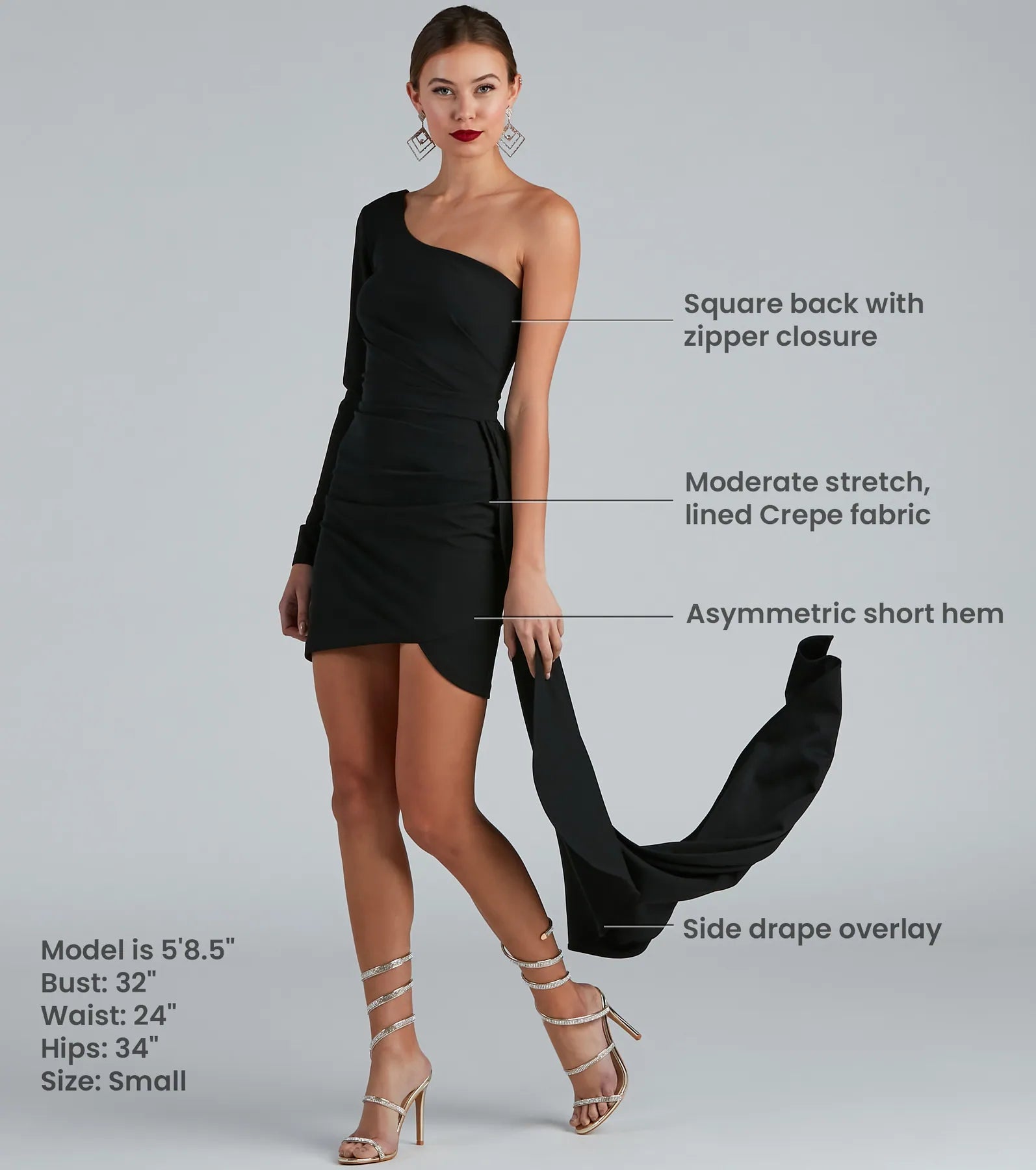 Emily One-Shoulder Pleated Asymmetric Mini Dress