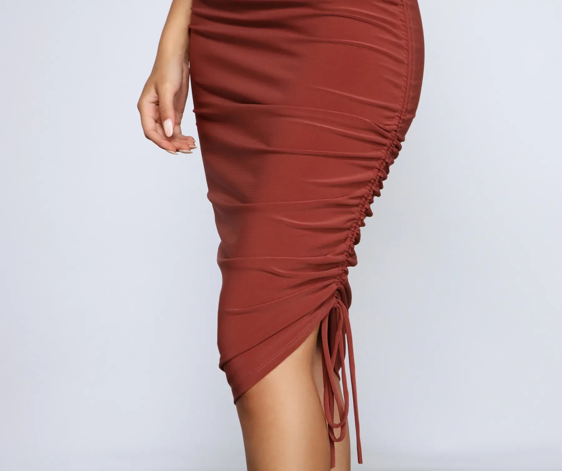 Eve One-Shoulder Ruched Midi Dress