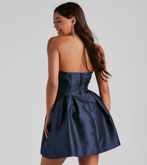Hadley Strapless Pleated Satin Party Dress
