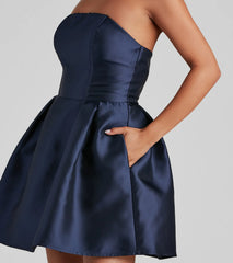 Hadley Strapless Pleated Satin Party Dress