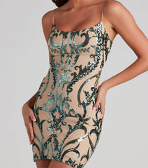 Alcina Formal Sequin Scroll Bodycon Dress