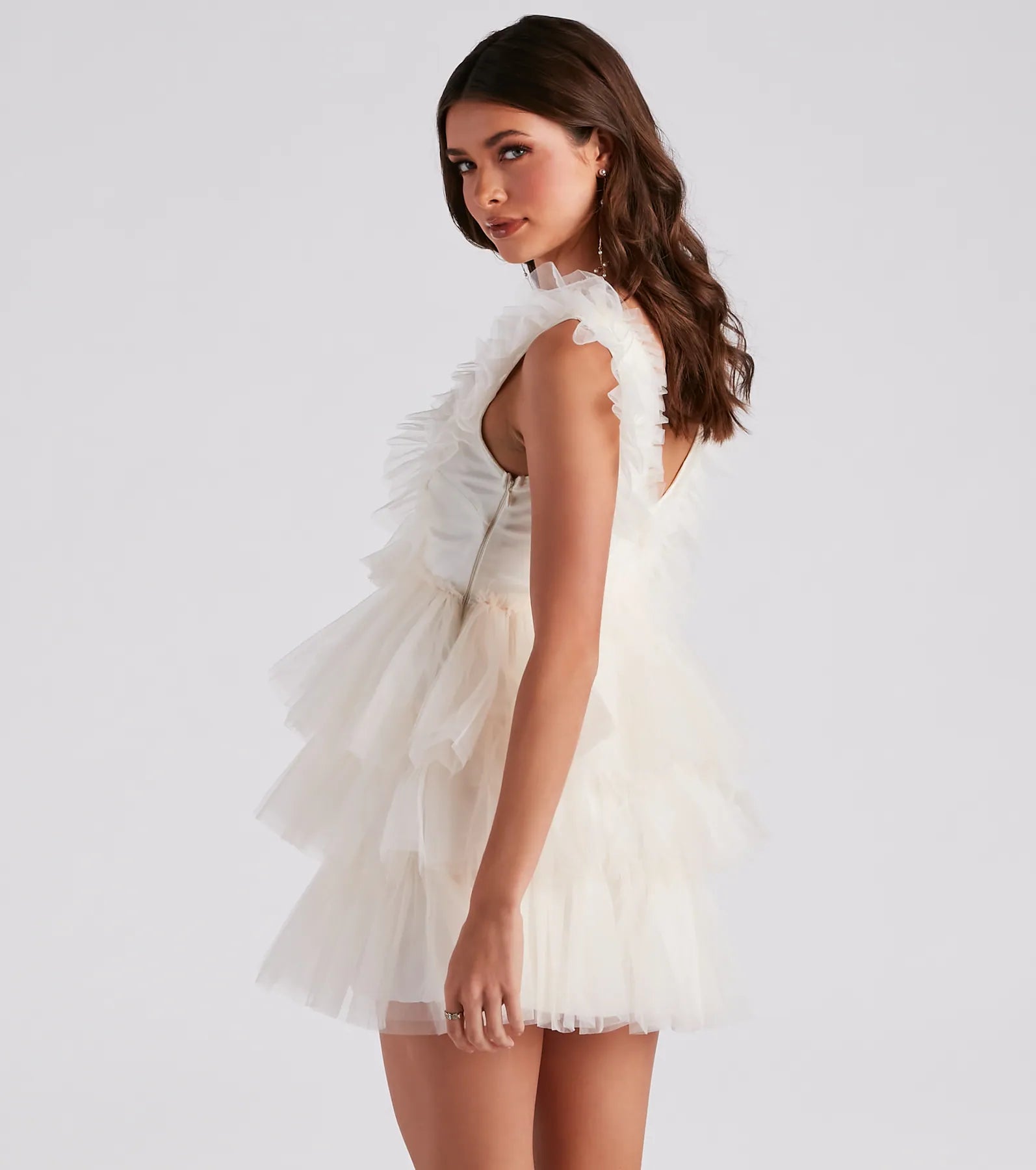 Devon Ruffled Tulle V-Neck Party Dress