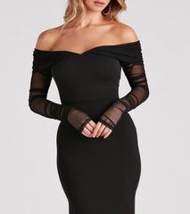 Debby Formal Crepe Mesh Midi Dress