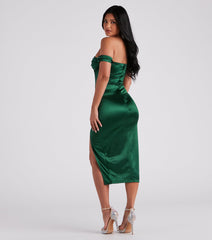 Kathryn Formal Satin Corset Midi Dress