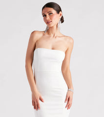 Marina Strapless Crepe Feather Trim Midi Dress
