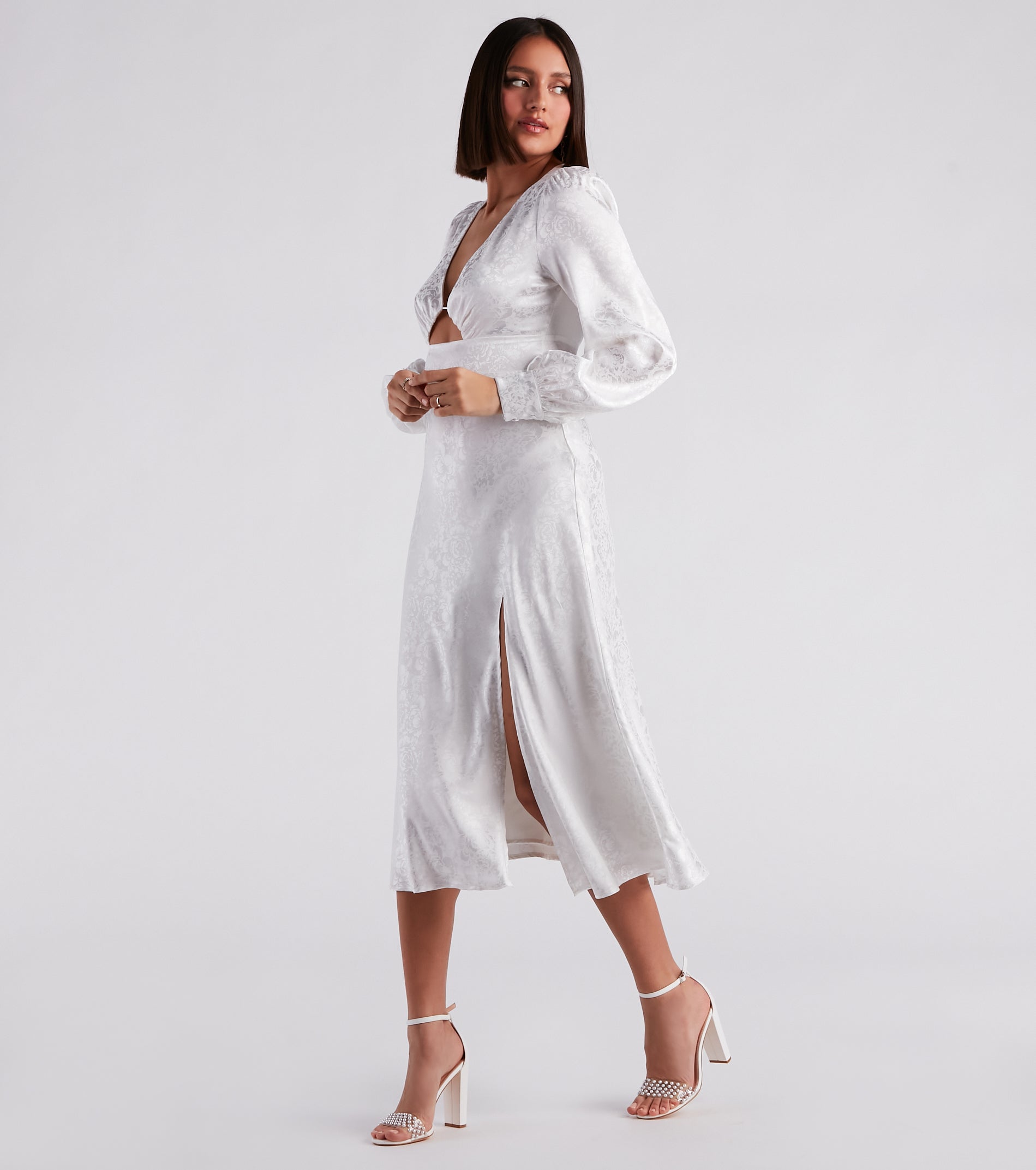 Kacy Formal Satin Cutout Midi Dress