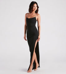 Leona Formal Crepe Rhinestone Slit Dress