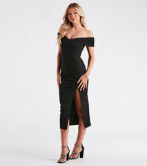 Madi Formal Crepe Slit Midi Dress