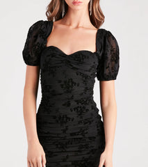 Terra Flocked Velvet Puff Sleeve Mini Dress