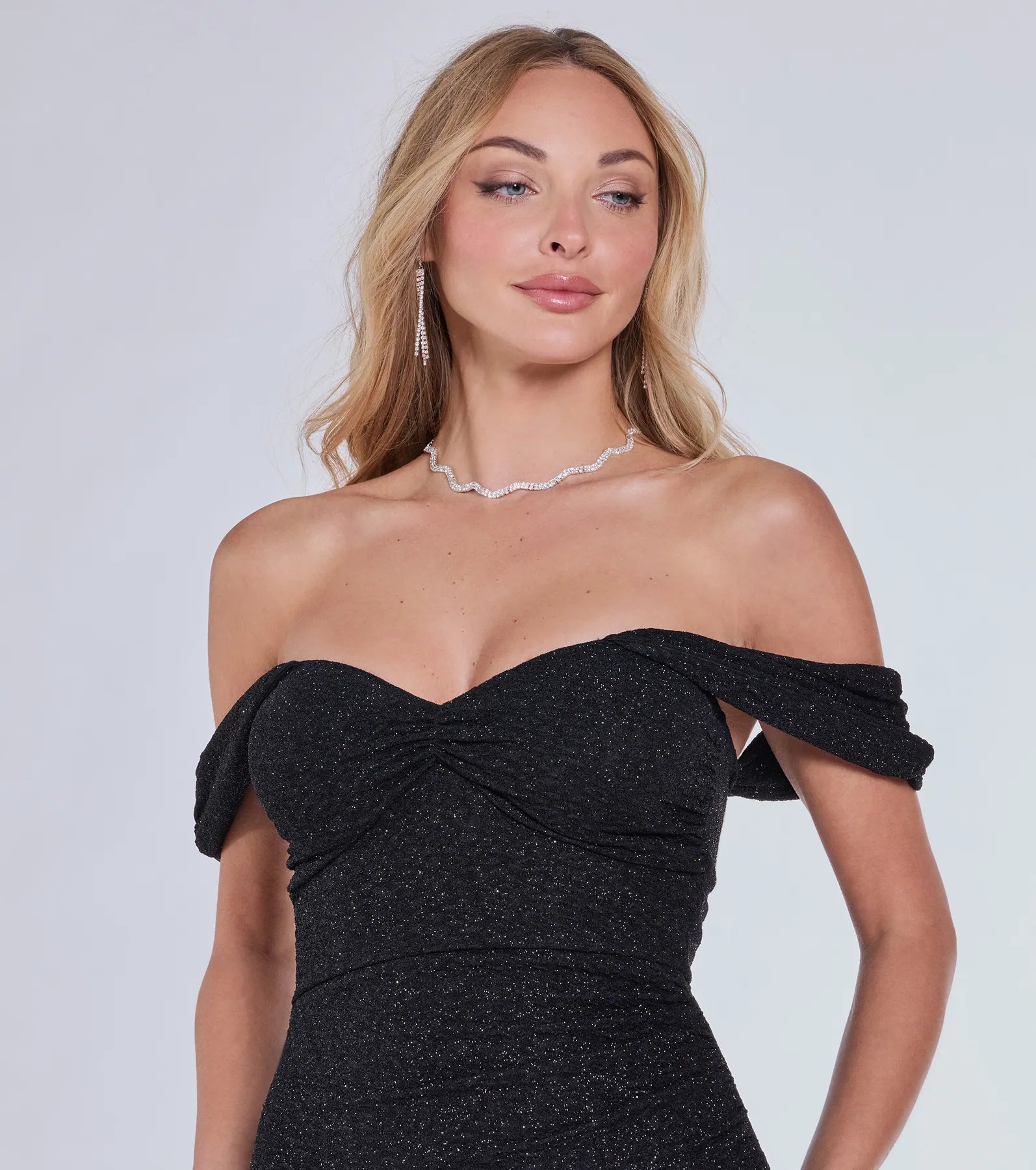 Lennon Glitter Knit Off-The-Shoulder Midi Dress