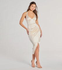 Sheila Lace-Up Satin Midi Formal Dress