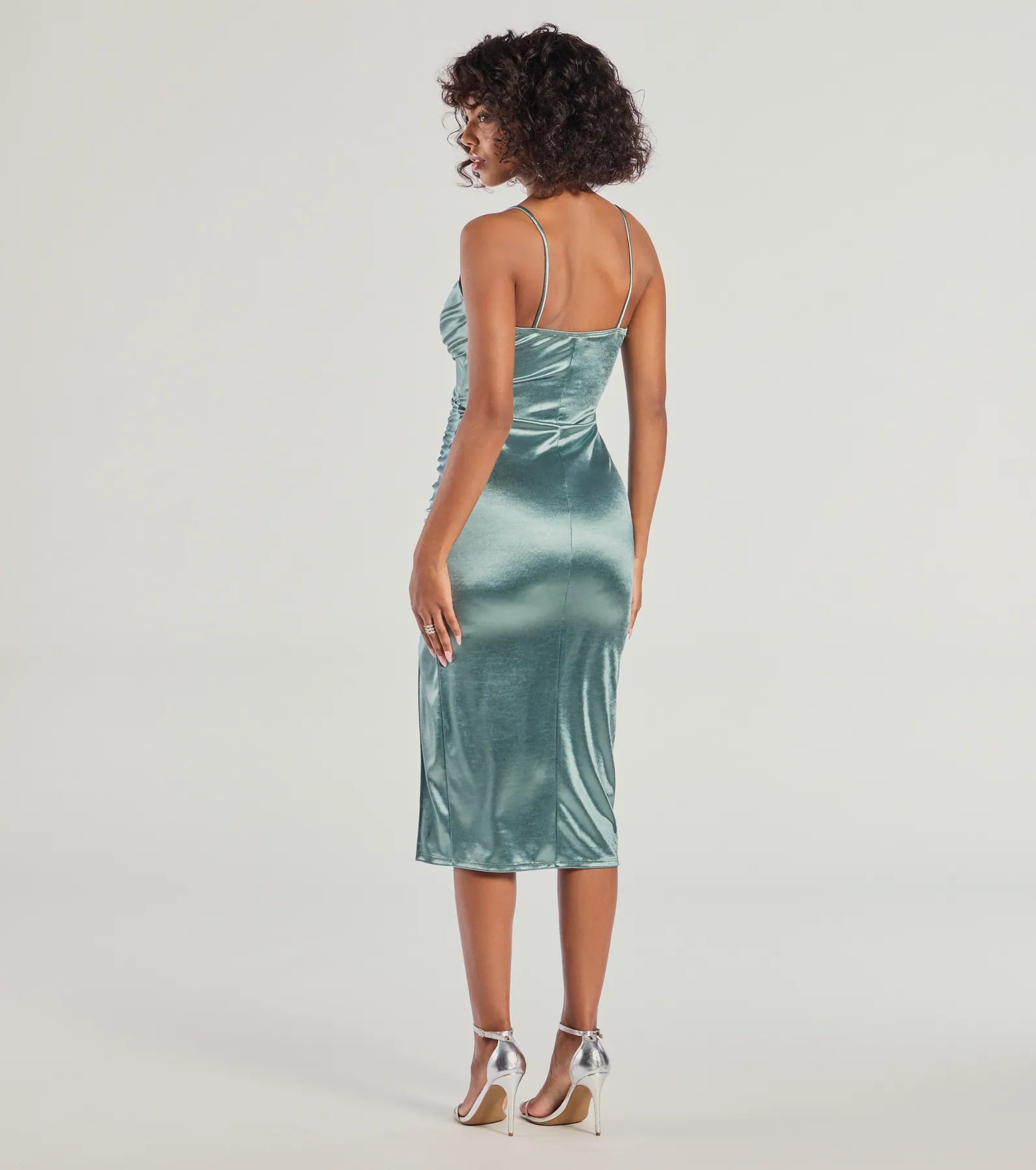 Kristen Formal Satin Cowl Neck Midi Dress