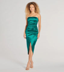 Sheryll Strapless Wrap Satin Midi Dress