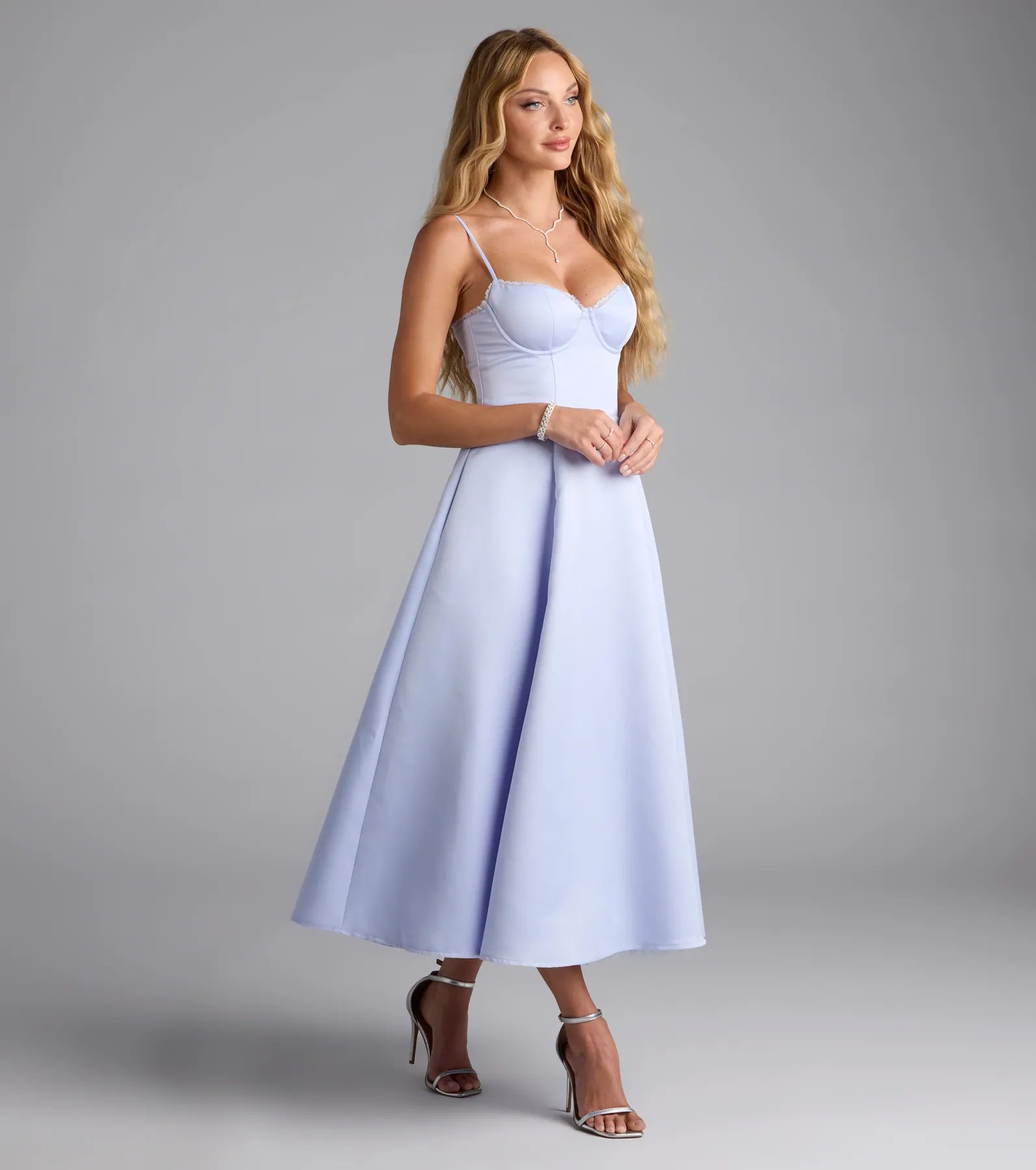 Georgie Sweetheart A-Line Satin Midi Dress