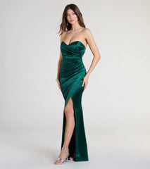 Olive Strapless Slit Mermaid Satin Formal Dress