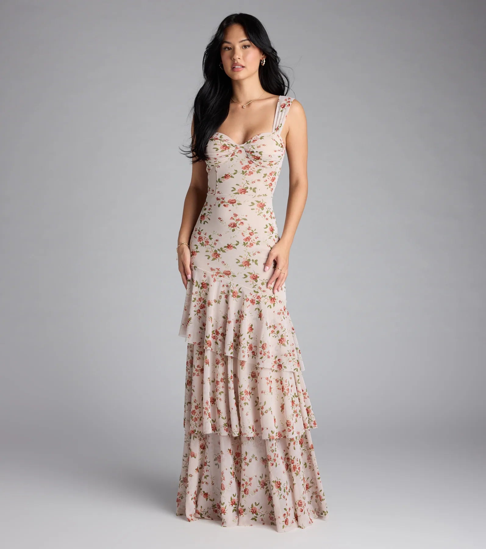 Melonie Corset Ruffled Mermaid Floral Formal Dress