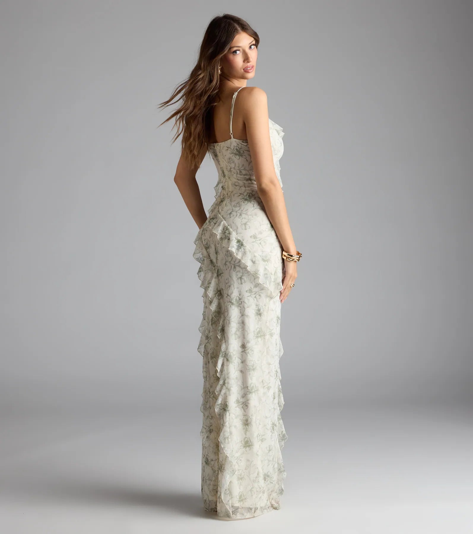 Diana V-Neck Mermaid Floral Ruffle Formal Dress