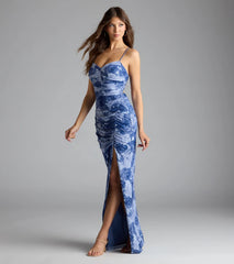 Claudia Lace-Up Slit Floral Formal Dress