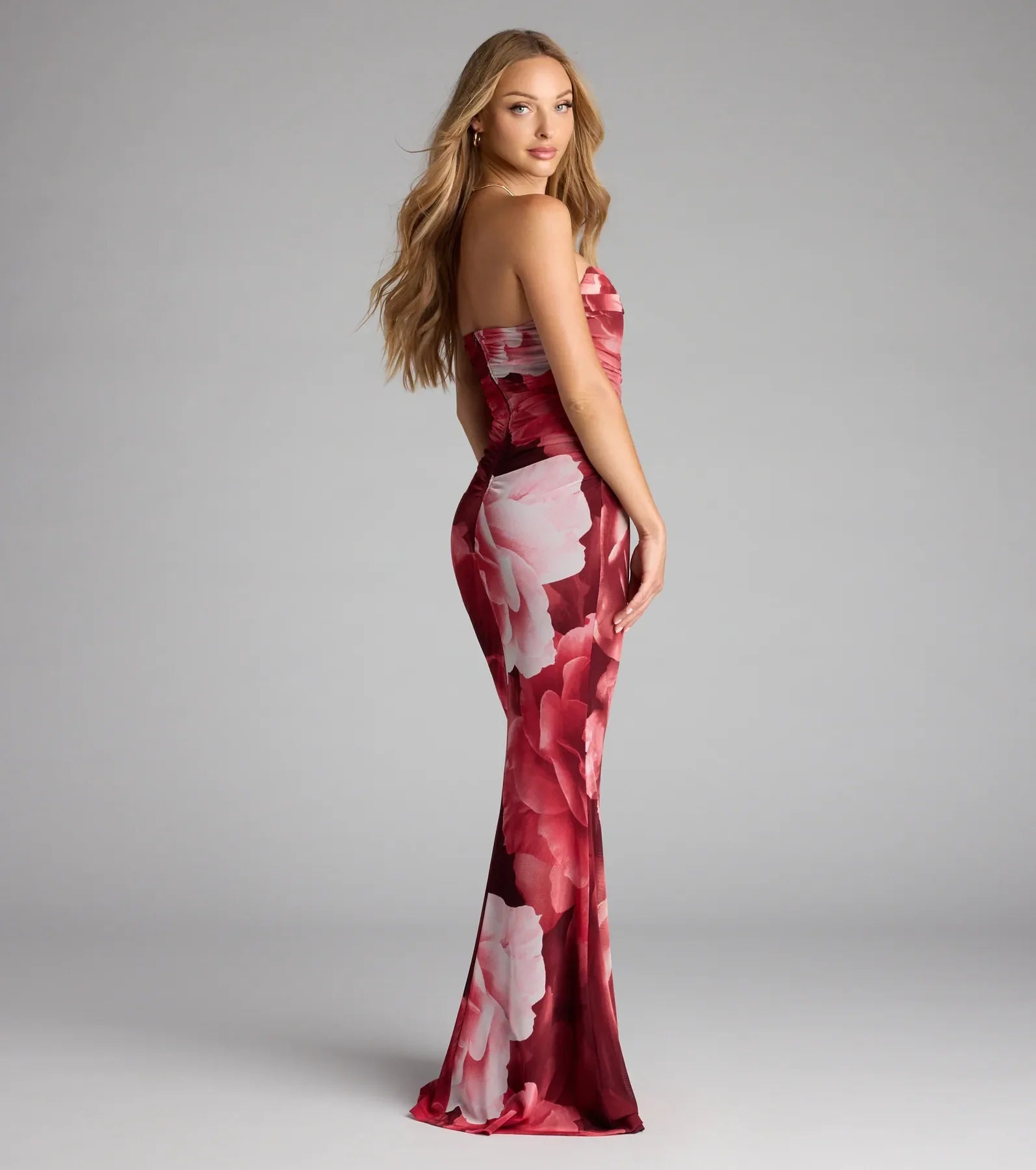 Danielle Floral Strapless Mermaid Formal Dress