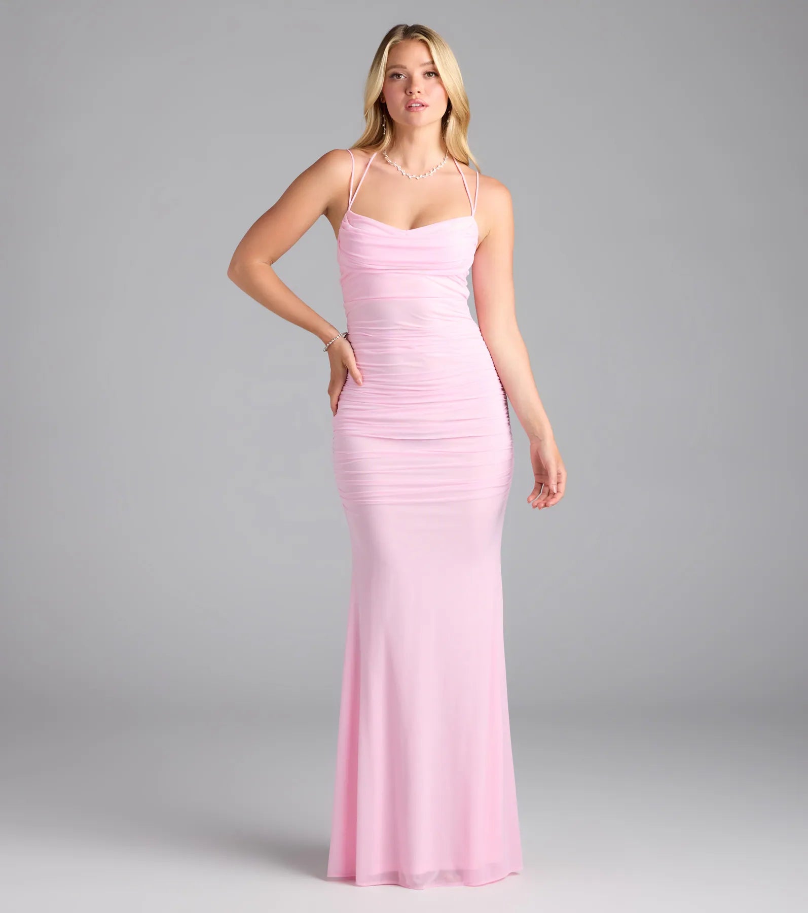 Jae Formal Mesh Ruched Mermaid Long Dress