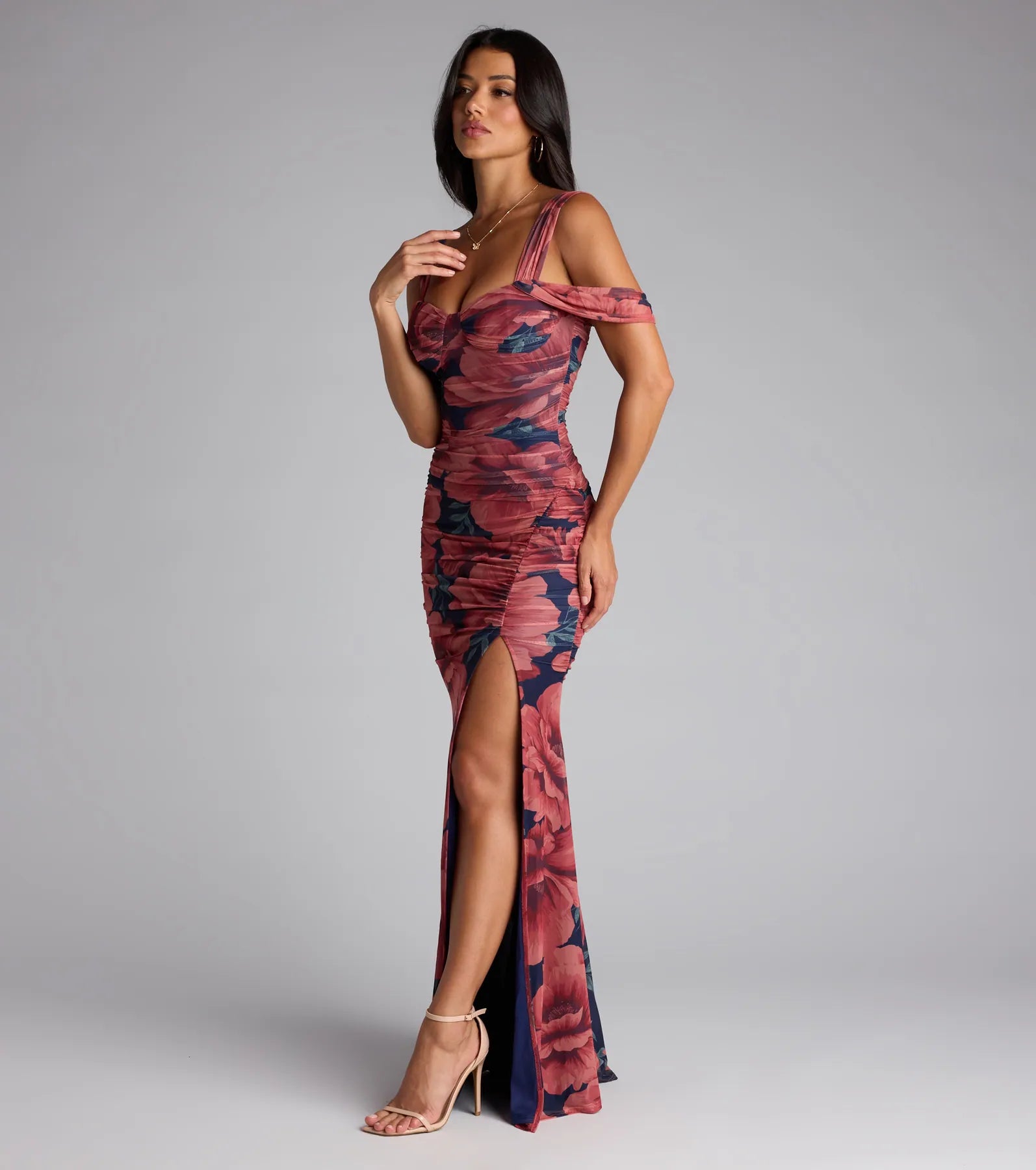 Layla Floral Cold Shoulder Mermaid Formal Dress