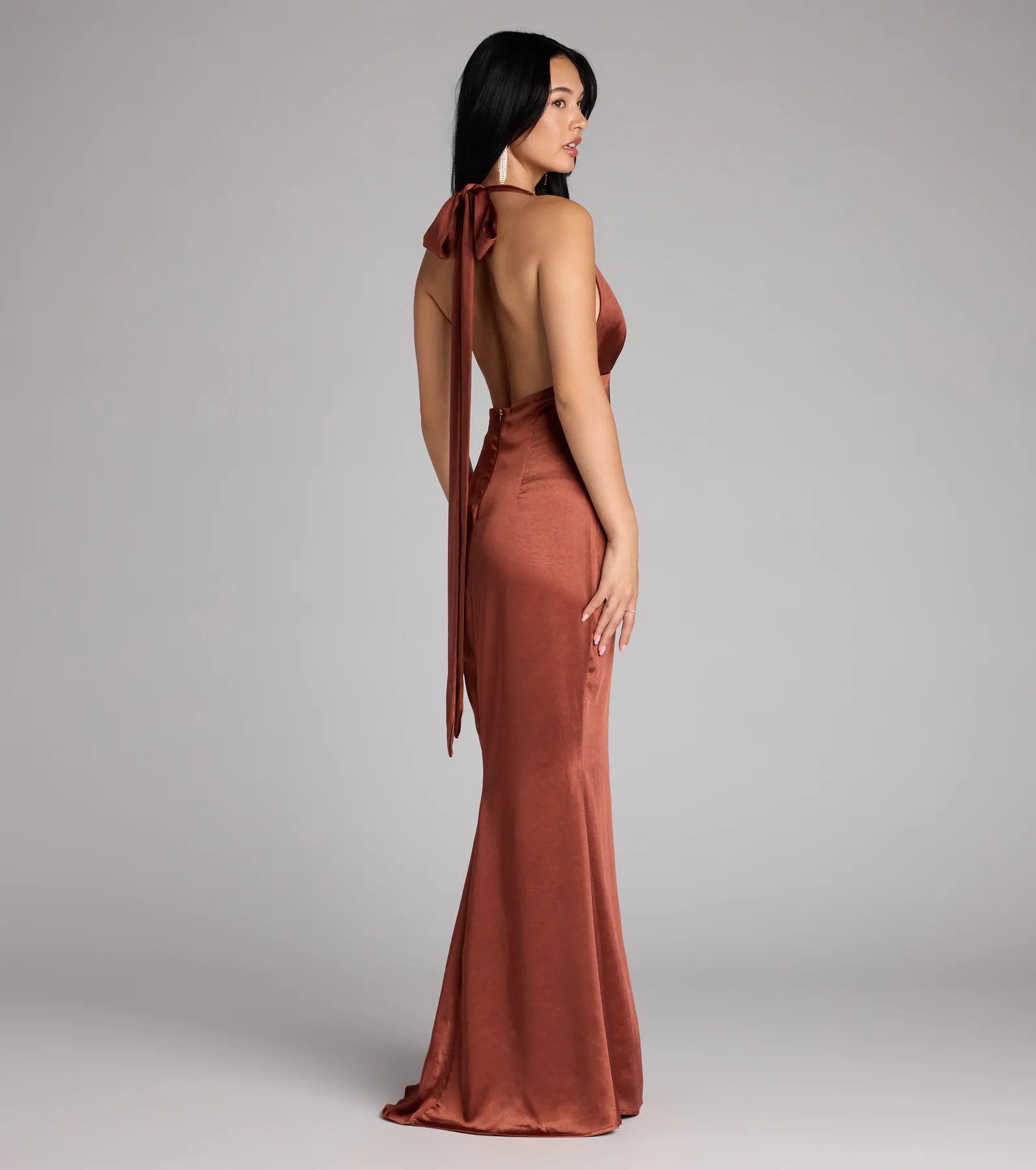 Erika Halter Satin Column Formal Dress