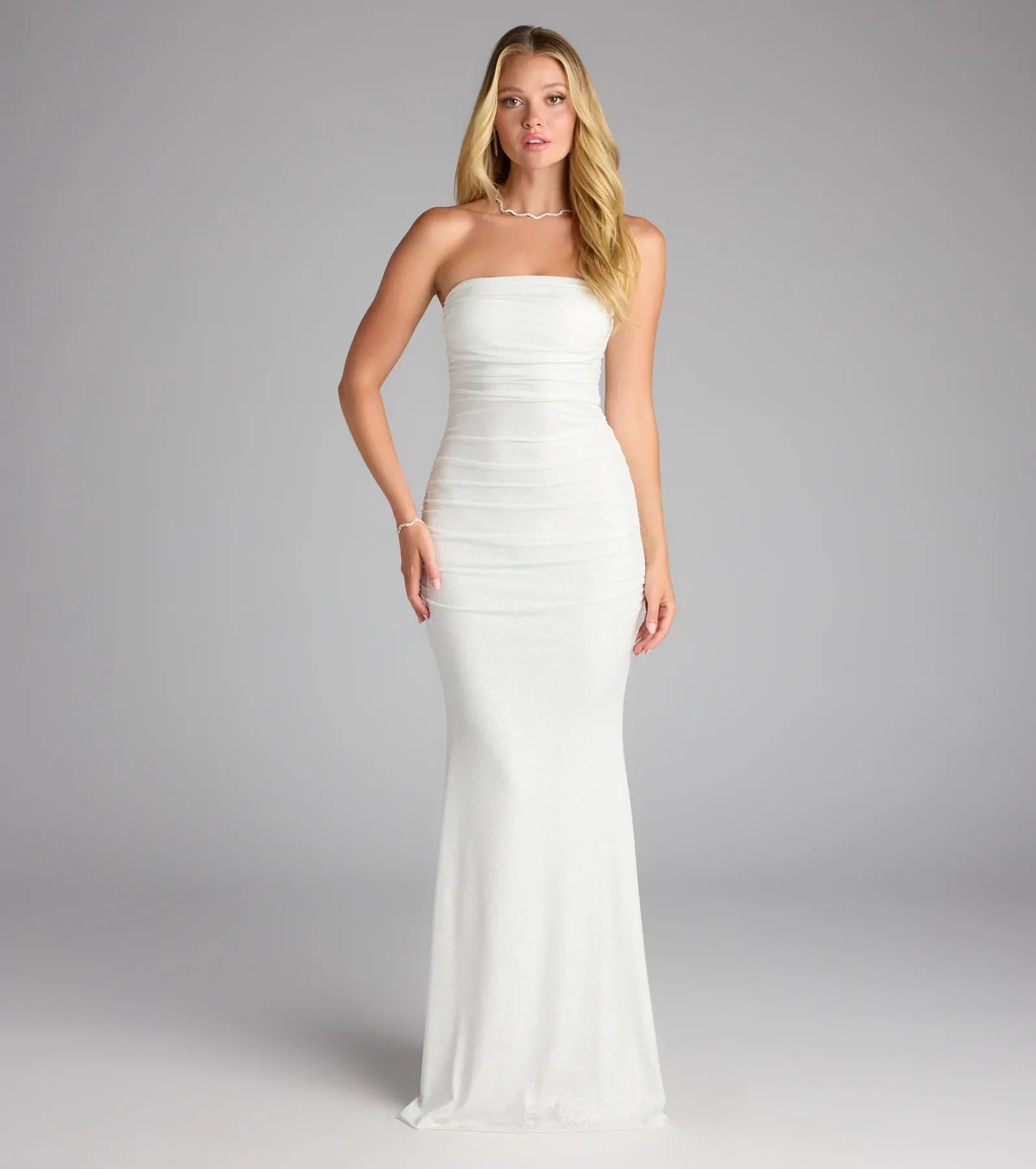 Mischka Strapless Mermaid Glitter Formal Dress