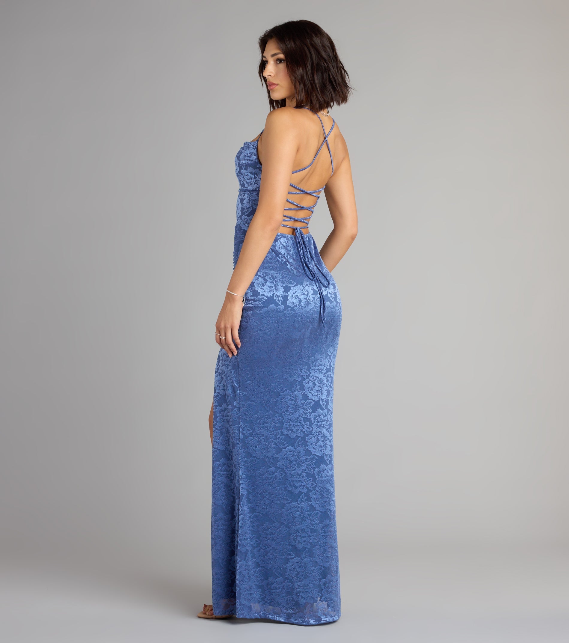 Kehlani Formal Floral Lace Slit Mermaid Dress