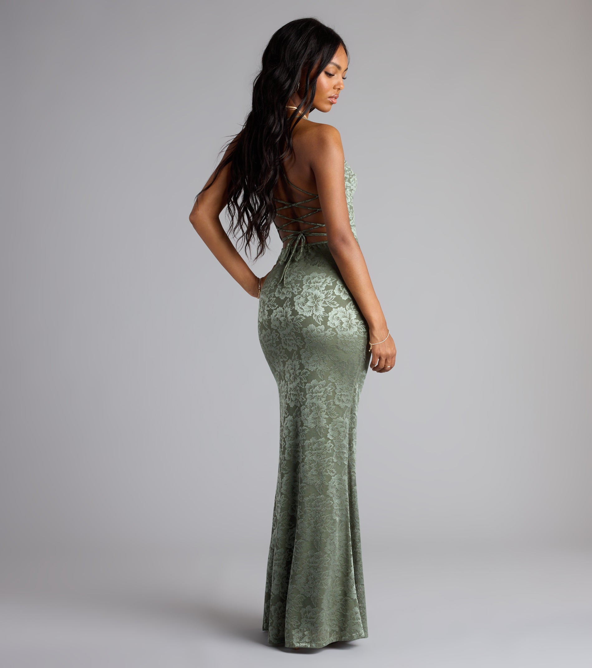 Kehlani Formal Floral Lace Slit Mermaid Dress