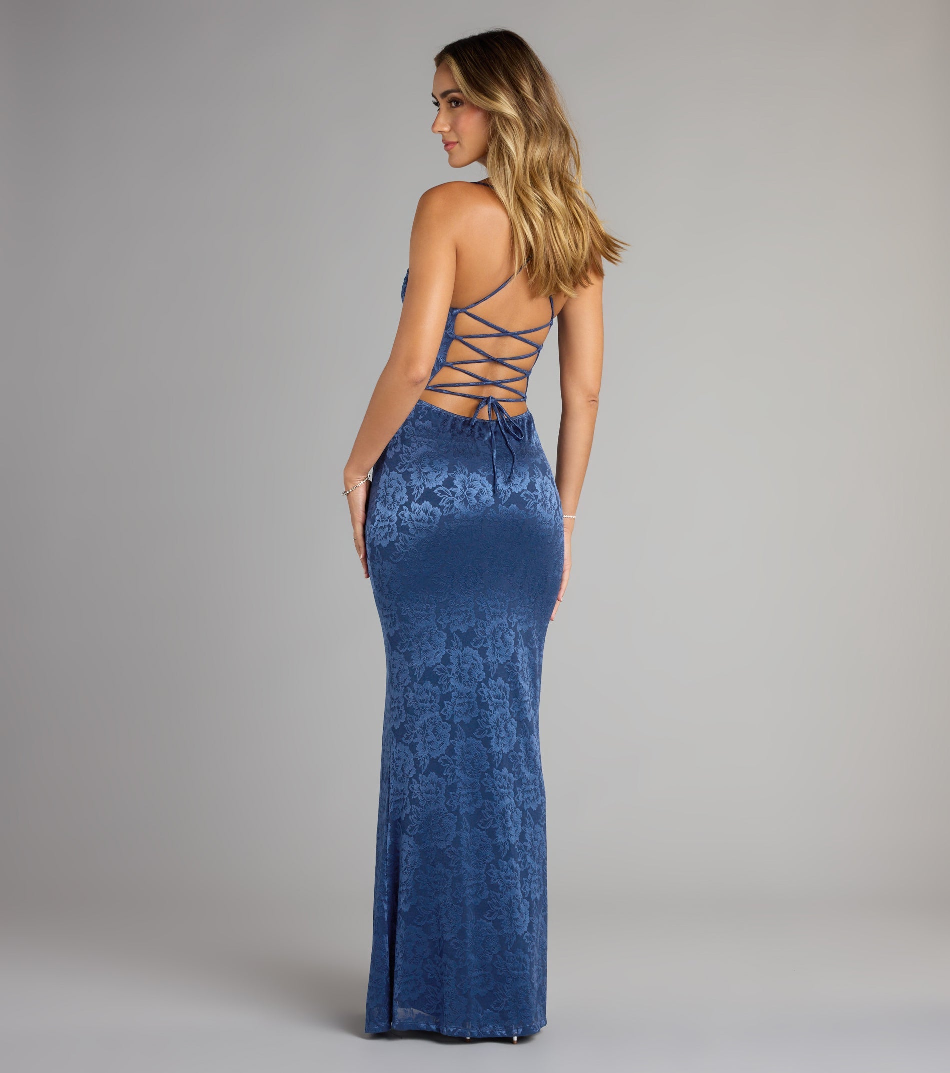 Kehlani Formal Floral Lace Slit Mermaid Dress